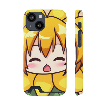 iPhone 13 and Samsung S21, S22 Cases with Card Holder Ft. Chibi Sunflower