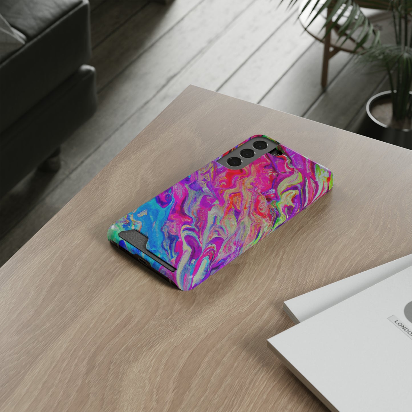 iPhone 13 and Samsung S21, S22 Cases with Card Holder Ft. Rainbow Waves