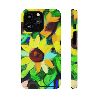 iPhone 13 and Samsung S21, S22 Cases with Card Holder Ft. Abstract Sunflowers