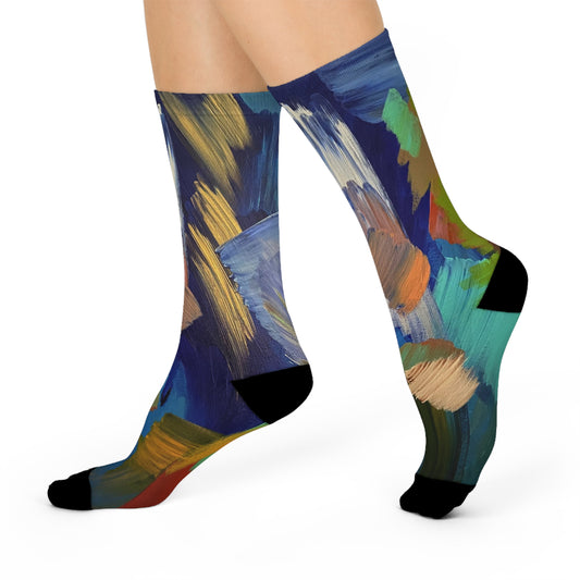 Abstract Brushstroke Crew Socks: Cushioned Artistic Pattern