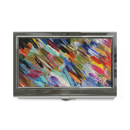 Metal Business Card Holder Ft. Abstract Acrylic Painting: Feathers