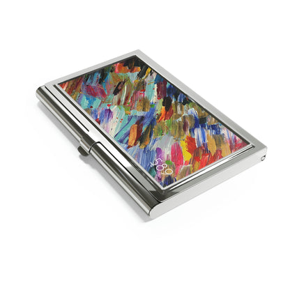 Metal Business Card Holder Ft. Abstract Acrylic Painting: Feathers
